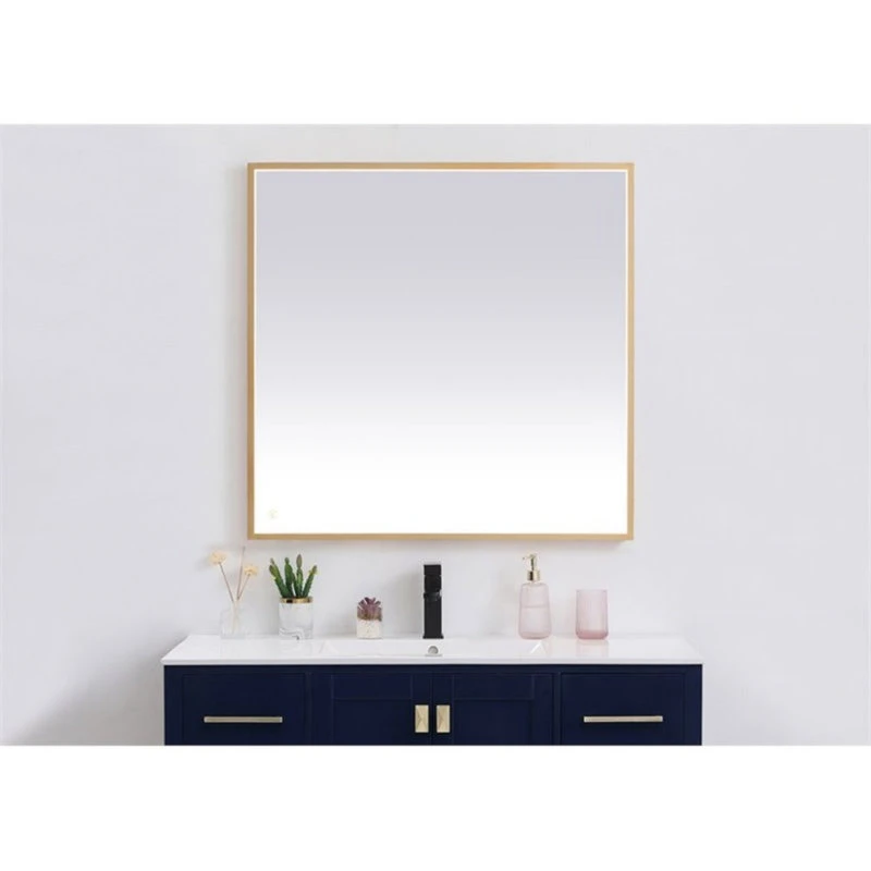 Elegant Furniture & Lighting Elegant Decor Pier 36x36" Modern Aluminum LED Mirror In Brass 4 Elegant Furniture & Lighting Elegant Decor Pier 36x36" Modern Aluminum LED Mirror In Brass - Image 2