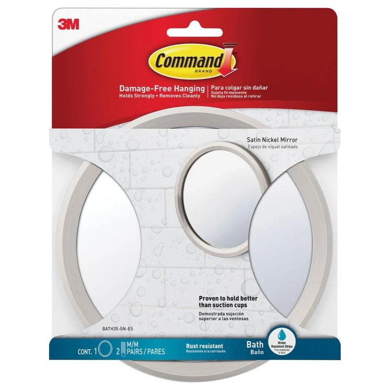 3M Command BATH35-SN-ES Bath Mirror With 2 Pairs Of Strips, Satin Nickel 4 3M Command BATH35-SN-ES Bath Mirror With 2 Pairs Of Strips, Satin Nickel - Image 2