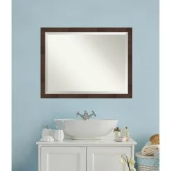 Amanti Art Wildwood Brown Narrow Beveled Bathroom Wall Mirror - 43.25 X 33.25 In. -Laural Home Shop 54a1e55f0ec6db6e 6868 w800 h800 b0 p0