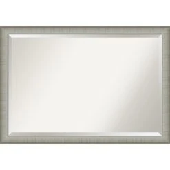 Amanti Art Elegant Brushed Pewter Narrow Beveled Bathroom Wall Mirror - 39 X 27 In.