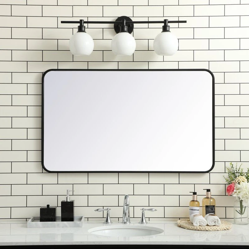 Elegant Furniture & Lighting Elegant Decor MR802440BK Soft Corner Metal Rectangular Mirror, 24"x40" 4 Elegant Furniture & Lighting Elegant Decor MR802440BK Soft Corner Metal Rectangular Mirror, 24"x40" - Image 2