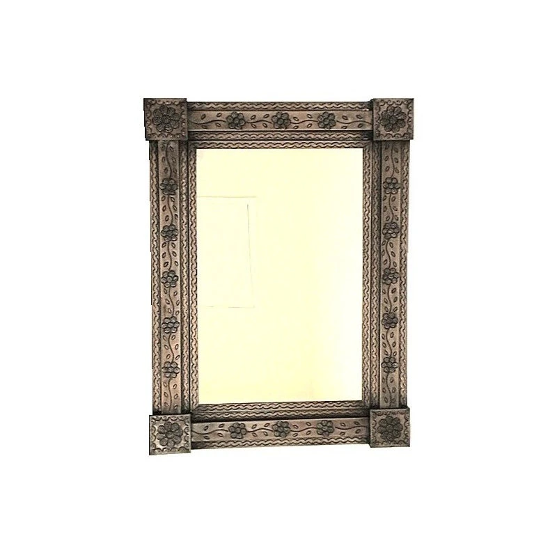Fine Crafts & Imports Brown Flower Tin Mirror 3 Fine Crafts & Imports Brown Flower Tin Mirror