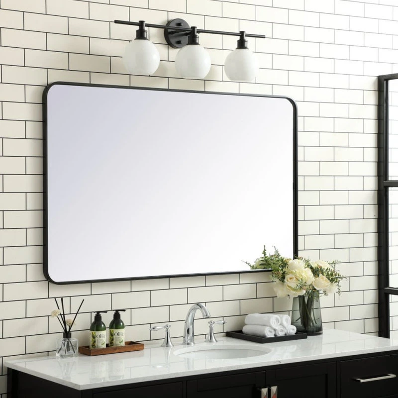 Elegant Furniture & Lighting Ellis Soft Corner Metal Rectangular Mirror, Black, 30"x48" 5 Elegant Furniture & Lighting Ellis Soft Corner Metal Rectangular Mirror, Black, 30"x48" - Image 3