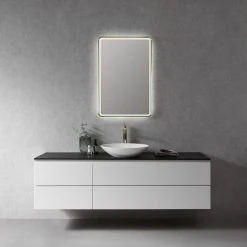 Altair Viaggi Rectangle Framed Bathroom/Vanity LED Wall Mirror, Brushed Gold, 24" -Laural Home Shop 56b1455d02b352e1 8079 w800 h800 b0 p0