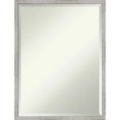 Amanti Art Shiplap White Narrow Beveled Wood Bathroom Wall Mirror - 19 X 25 In.