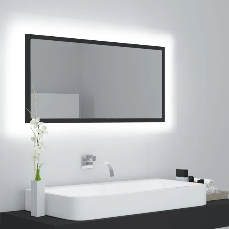 Vida XL International B.V. VidaXL LED Bathroom Mirror 35.4" Gray Acrylic Home Washroom Wall Vanity Unit 4 Vida XL International B.V. VidaXL LED Bathroom Mirror 35.4" Gray Acrylic Home Washroom Wall Vanity Unit - Image 2