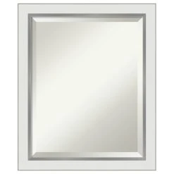 Amanti Art Eva White Silver Narrow Beveled Bathroom Wall Mirror - 19 X 23 In.