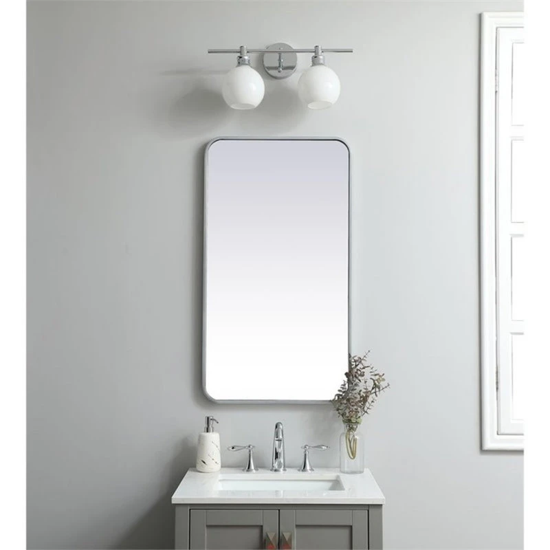 Elegant Furniture & Lighting Elegant Decor Evermore 20x36" Soft Corner Metal Rectangular Mirror In Silver 4 Elegant Furniture & Lighting Elegant Decor Evermore 20x36" Soft Corner Metal Rectangular Mirror In Silver - Image 2