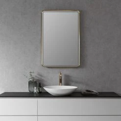 Altair Viaggi Rectangle Framed Bathroom/Vanity LED Wall Mirror, Brushed Gold, 24" -Laural Home Shop 5e811db102b352e3 8079 w800 h800 b0 p0
