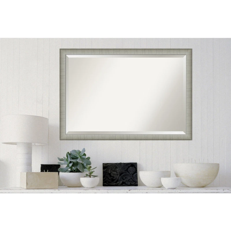 Amanti Art Elegant Brushed Pewter Narrow Beveled Bathroom Wall Mirror - 39 X 27 In. 7 Amanti Art Elegant Brushed Pewter Narrow Beveled Bathroom Wall Mirror - 39 X 27 In. - Image 5