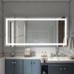 Wellfor Frameless LED Lighted Dimmable Bathroom Vanity Mirror With Defogger, 60"x28"