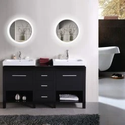 Krugg Reflections Sol Round LED Lighted Wall Mount Vanity Mirror With Defogger, 22" -Laural Home Shop 5f1157a80daf3be1 8757 w800 h800 b0 p0