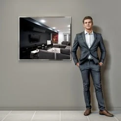 Eviva LLC Eviva Sax Metal Frame Wall Mirror, Brushed Chrome, 36" -Laural Home Shop 5f1166af0304fabf 1035 w800 h800 b0 p0