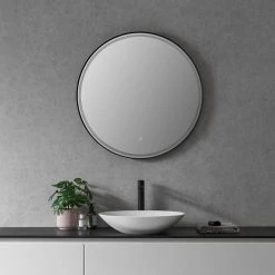 Altair Palme Round Framed Bathroom/Vanity LED Lighted Wall Mirror, Matte Black, 32" -Laural Home Shop 5f4154a3028610de 8118 w800 h800 b0 p0