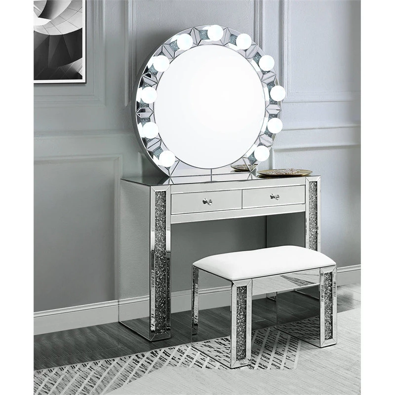 Acme Furniture ACME Noralie Glass Wall Round Decor Mirror In Mirrored And Faux Diamonds 4 Acme Furniture ACME Noralie Glass Wall Round Decor Mirror In Mirrored And Faux Diamonds - Image 2