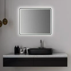 Altair Viaggi Rectangle Framed Bathroom/Vanity LED Wall Mirror, Matte Black, 36" -Laural Home Shop 60014407028610e5 8080 w800 h800 b0 p0