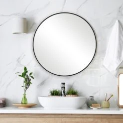 Vhomes Lights Contemporary 24" Round Vanity Bathroom Wall Mirror, Satin Black 9 Vhomes Lights Contemporary 24" Round Vanity Bathroom Wall Mirror, Satin Black -Laural Home Shop 6091e45703f0489d 8203 w800 h800 b0 p0