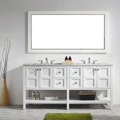 Vinnova Florence Rectangular Bathroom/Vanity Framed Wall Mirror, White, 72" -Laural Home Shop 6171b2c3009c45ea 9096 w800 h800 b0 p0