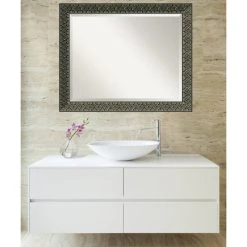 Amanti Art Intaglio Embossed Black Beveled Wood Bathroom Wall Mirror - 32.5 X 26.5 In. -Laural Home Shop 61d18cfb08ff97d0 6654 w800 h800 b0 p0