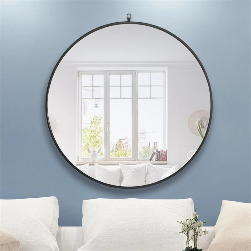Elegant Furniture & Lighting Elegant Decor Rowan 36" Round Metal Frame Hooked Mirror In Black 4 Elegant Furniture & Lighting Elegant Decor Rowan 36" Round Metal Frame Hooked Mirror In Black - Image 2