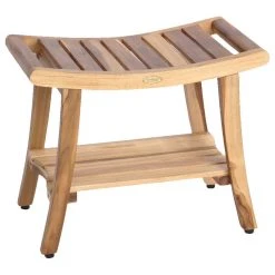 EcoDecors EarthyTeak Harmony 24" Teak Shower Bench With Shelf And LiftAide Arms