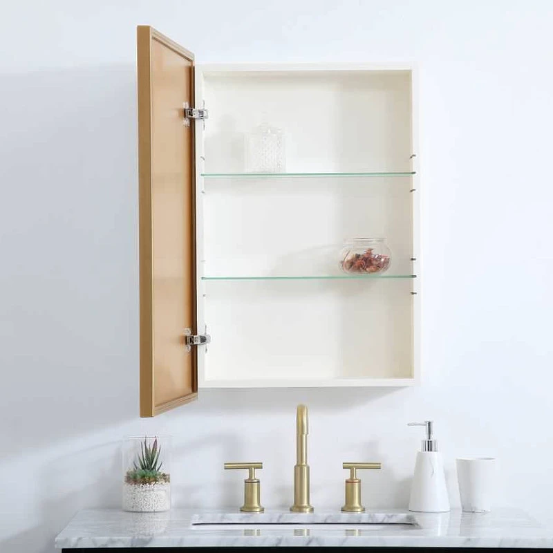 Elegant Furniture & Lighting Metal Mirror Medicine Cabinet 20"x28", Brass Finish 6 Elegant Furniture & Lighting Metal Mirror Medicine Cabinet 20"x28", Brass Finish - Image 4