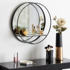 Uniek Kei Modern Round Accent Mirror With Shelf, Black 19 Diameter 10 Uniek Kei Modern Round Accent Mirror With Shelf, Black 19 Diameter -Laural Home Shop 64c1f4bf0d5fec4a 4981 w800 h800 b0 p0