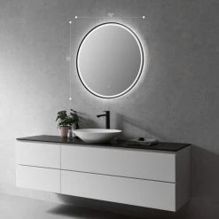 Altair Palme Round Framed Bathroom/Vanity LED Lighted Wall Mirror, Matte Black, 32" -Laural Home Shop 64f1a31a028610d2 8118 w800 h800 b0 p0