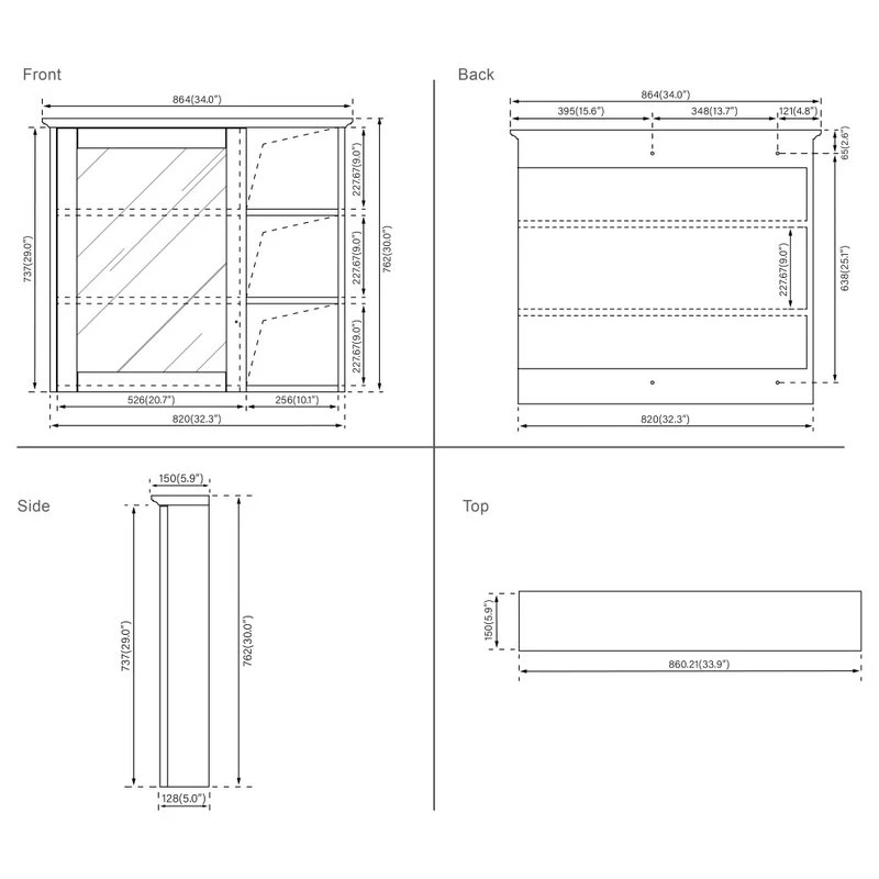 Wellfor Bathroom Solid Wood Medicine Cabinet With Silver Coated Mirror, 34"x30", White 10 Wellfor Bathroom Solid Wood Medicine Cabinet With Silver Coated Mirror, 34"x30", White - Image 8