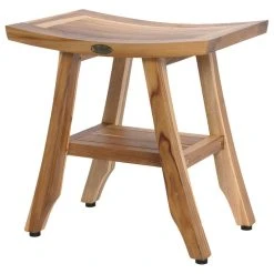 Ecodecors Satori Eastern Style Earthyteak Shower Bench, 18", With Shelf