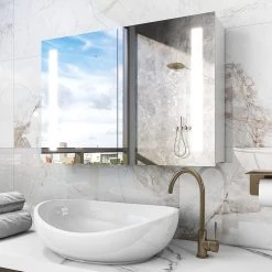 Modland Recessed Or Surface Mount Frameless Medicine Cabinet W/ LED Light & 4 Mirrors