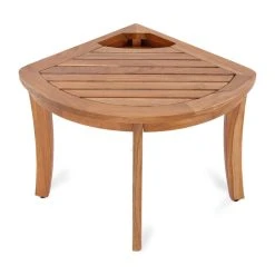 Cambridge Casual Dussi Teak Wood Corner Shower Bench Stool With Toiletries Holder