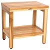 EcoDecors EarthyTeak Classic Teak Shower Bench With Shelf, 18"