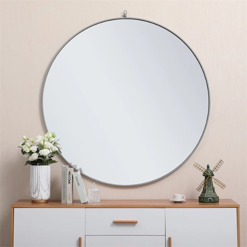 Elegant Furniture & Lighting Elegant Decor Eternity 48" Mid Century Metal Frame Hooked Mirror In Gray 4 Elegant Furniture & Lighting Elegant Decor Eternity 48" Mid Century Metal Frame Hooked Mirror In Gray - Image 2