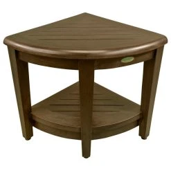 DecoTeak Oasis Teak Corner Shower Stool, Table With Shelf, 16"x23"
