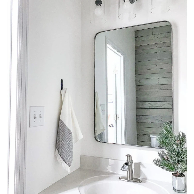 FrameMyMirror Highland Framed Rounded Rectangle Mirror, Nickel 3 FrameMyMirror Highland Framed Rounded Rectangle Mirror, Nickel