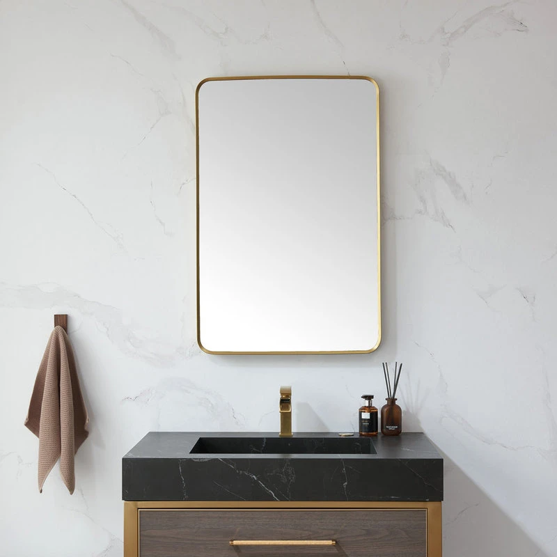 Vinnova Mutriku Rectangle Metal Wall Mirror, Brushed Gold, 24" W X 36" H 4 Vinnova Mutriku Rectangle Metal Wall Mirror, Brushed Gold, 24" W X 36" H - Image 2