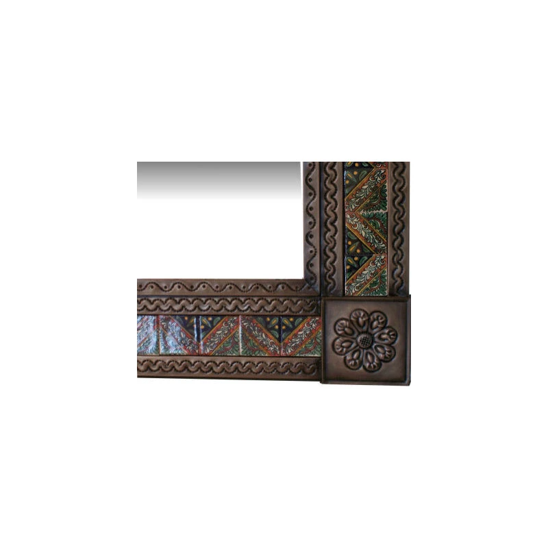 Fine Crafts & Imports Medium Brown Morelia Tile Talavera Tin Mirror 4 Fine Crafts & Imports Medium Brown Morelia Tile Talavera Tin Mirror - Image 2