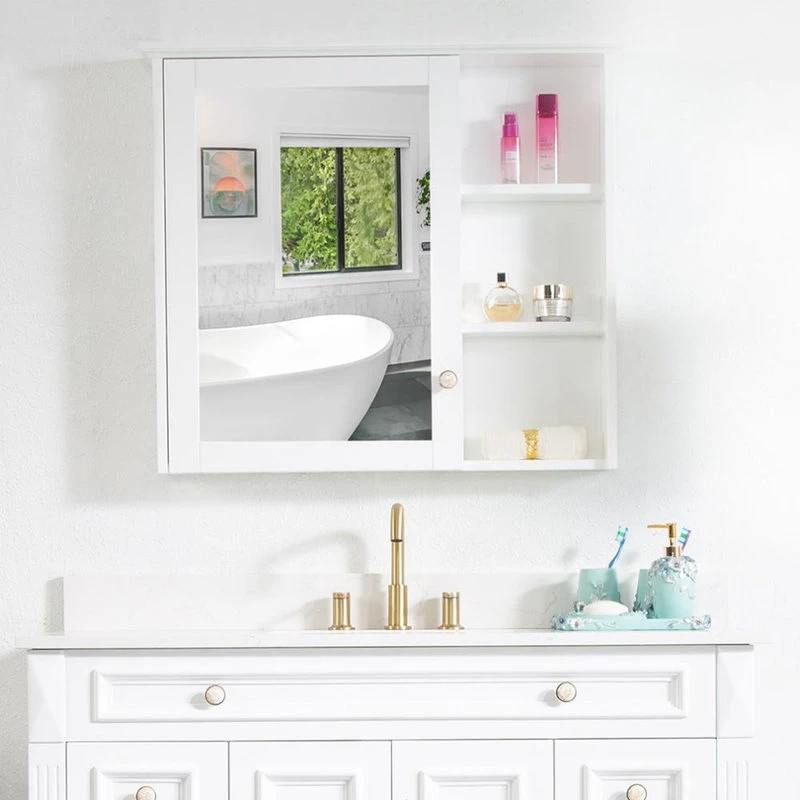 Wellfor Bathroom Solid Wood Medicine Cabinet With Silver Coated Mirror, 34"x30", White 3 Wellfor Bathroom Solid Wood Medicine Cabinet With Silver Coated Mirror, 34"x30", White