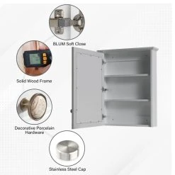 Wellfor Bathroom Solid Wood Medicine Cabinet With Silver Coated Mirror, 24"x30", Titainum Grey -Laural Home Shop 70d18fa903510a99 6961 w800 h800 b1 p0