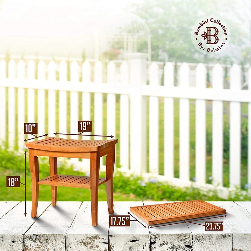 Belmint Bambusi Bamboo Shower Seat Bench With Bathroom Floor Mat 5 Belmint Bambusi Bamboo Shower Seat Bench With Bathroom Floor Mat - Image 3