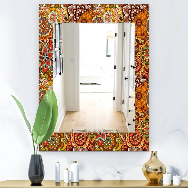 Designart Pattern Tile With Mandalas Bohemian And Eclectic Frameless Wall Mirror, 24x32 4 Designart Pattern Tile With Mandalas Bohemian And Eclectic Frameless Wall Mirror, 24x32 - Image 2