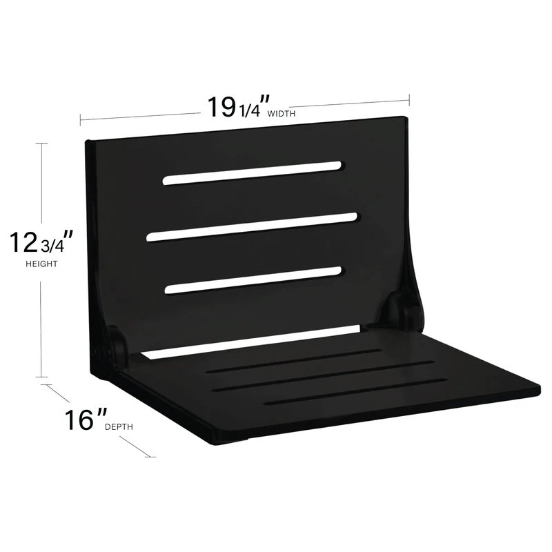 Seachrome Corporation Seachrome Silhouette Folding Wall Mount Shower Bench Seat, Matt Black Seat 4 Seachrome Corporation Seachrome Silhouette Folding Wall Mount Shower Bench Seat, Matt Black Seat - Image 2