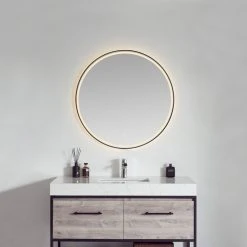 Vinnova Horizontal Round LED Wall Mount Bathroom Vanity Mirror Black Frame, 36 Inch -Laural Home Shop 72e141d5026a7999 1871 w800 h800 b0 p0