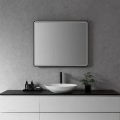 Altair Viaggi Rectangle Framed Bathroom/Vanity LED Wall Mirror, Matte Black, 36" -Laural Home Shop 73f14790028610de 8080 w800 h800 b0 p0
