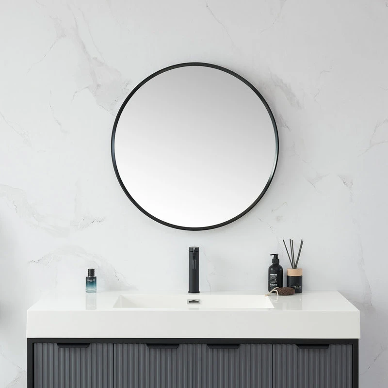Vinnova Cascante Round Metal Wall Mirror, Brushed Black, 28" W X 28" H 4 Vinnova Cascante Round Metal Wall Mirror, Brushed Black, 28" W X 28" H - Image 2