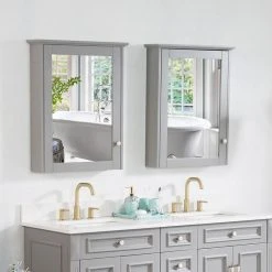 Wellfor Bathroom Solid Wood Medicine Cabinet With Silver Coated Mirror, 24"x30", Titainum Grey -Laural Home Shop 75619caa02a83ab4 6961 w800 h800 b0 p0