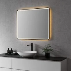 Altair Viaggi Rectangle Framed Bathroom/Vanity LED Wall Mirror, Matte Black, 36" -Laural Home Shop 7631fd9d028610e3 8080 w800 h800 b0 p0