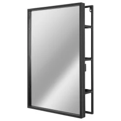 Head West, Inc. Black Metal Frame Rectangle Vanity Wall Mirror With Shelves - 18" X 24"