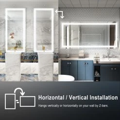 Wellfor Frameless LED Lighted Dimmable Bathroom Vanity Mirror With Defogger, 60"x28" -Laural Home Shop 77611fd902f4dbbe 7338 w800 h800 b0 p0